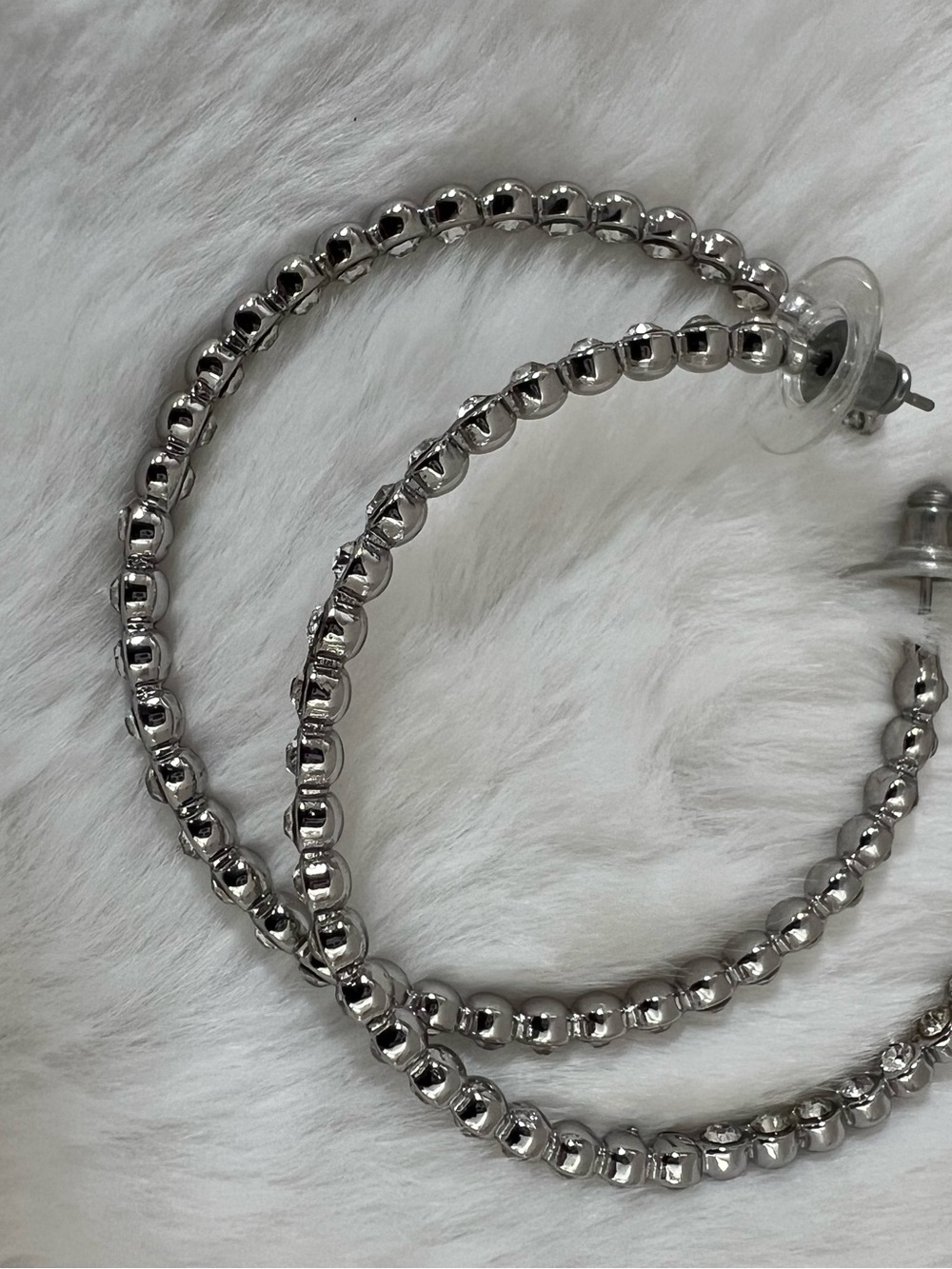 Lia Sophia French Dot Silver Crystal Hoop Earrings - Women Jewelry